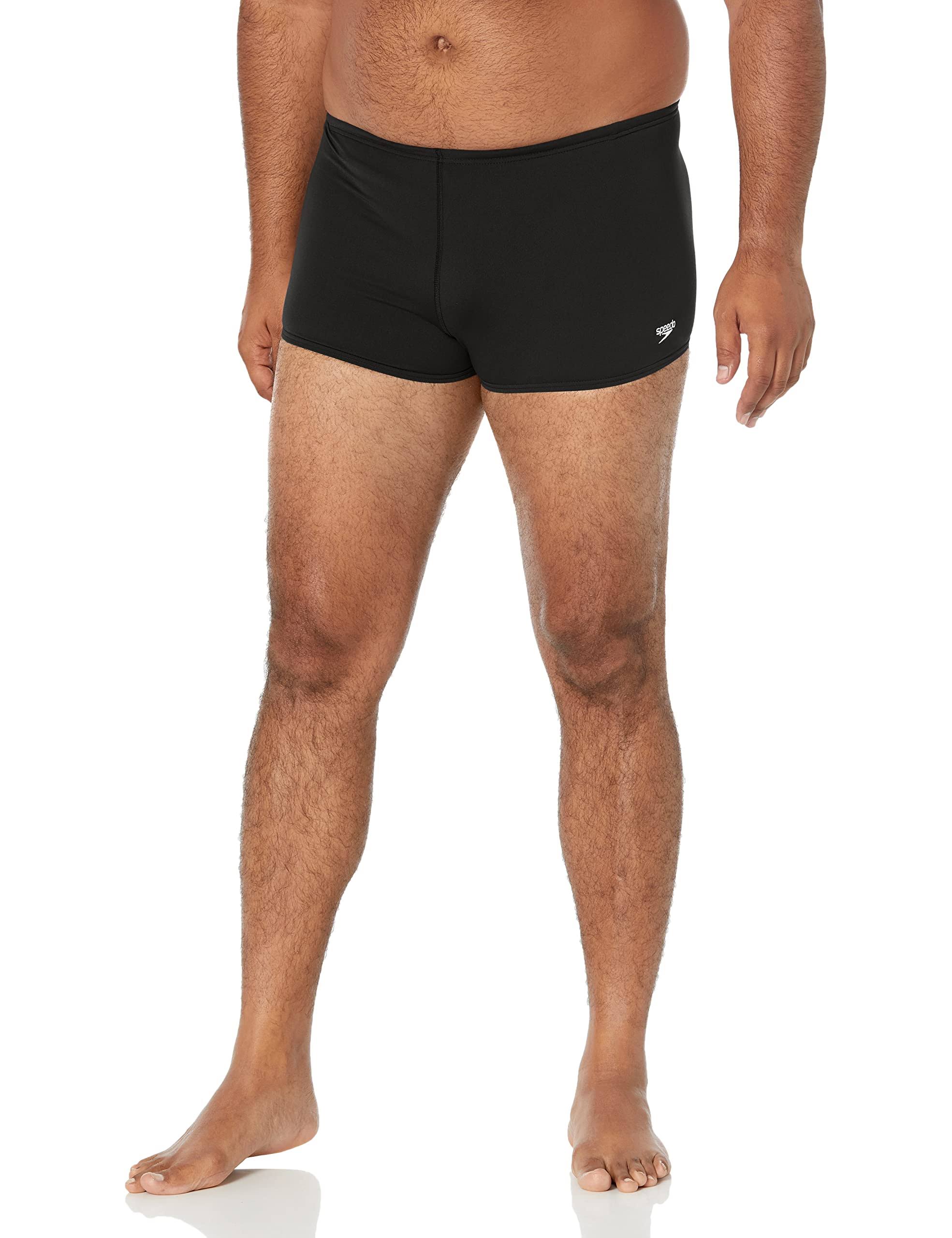 Speedo Mens Endurance Polyester Solid Square Leg Swimsuit - Size 32, Black