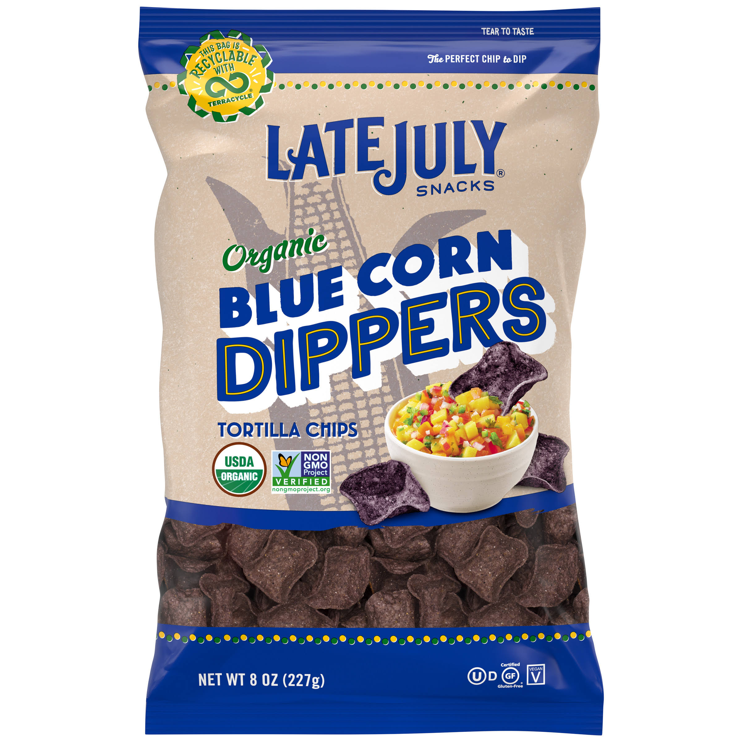 Late July Snacks Cantina Dippers Tortilla Chips - Blue Corn, 8oz