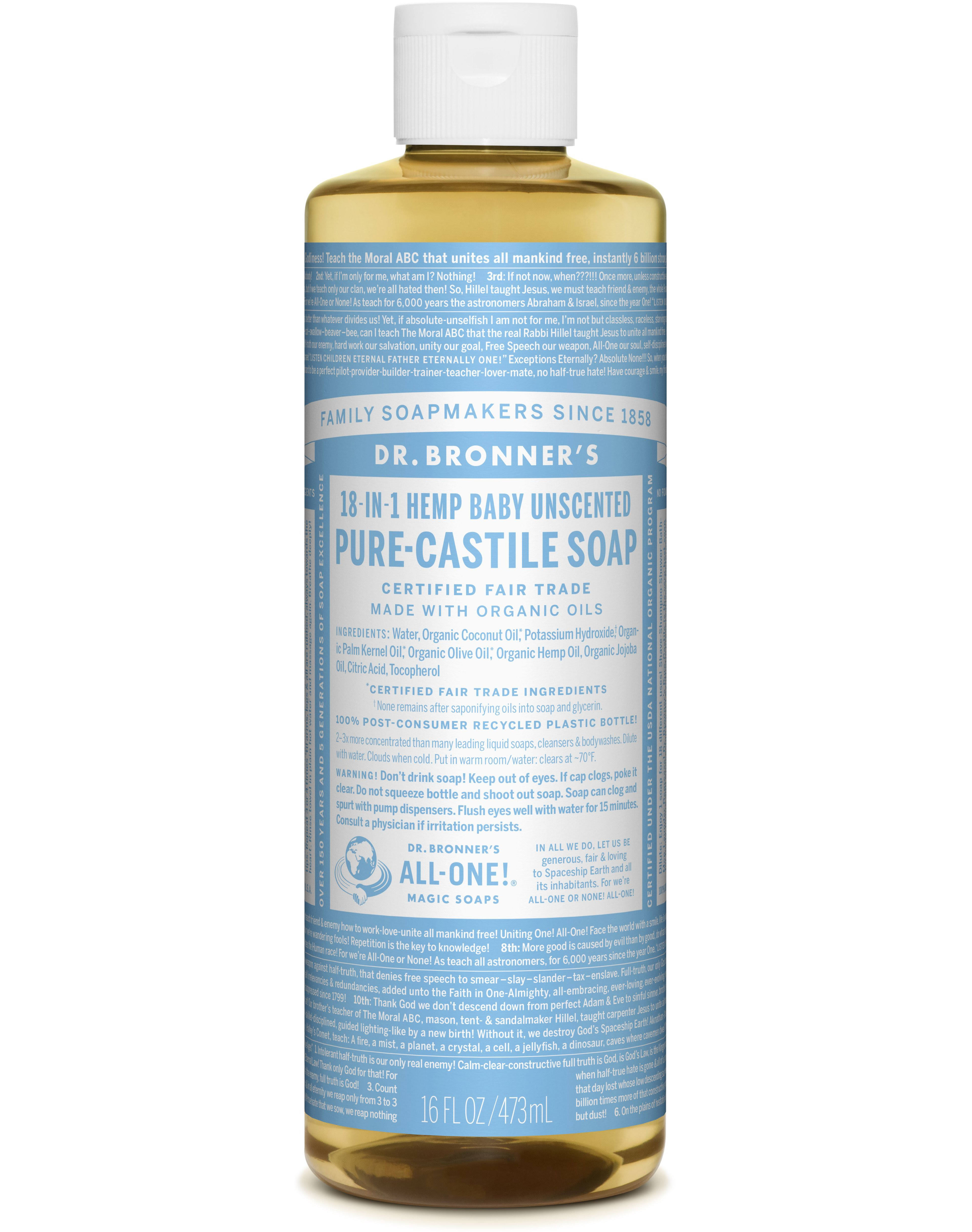 Dr. Bronner's 18-in-1 Pure-Castile Soap - Hemp Baby Unscented, 473ml