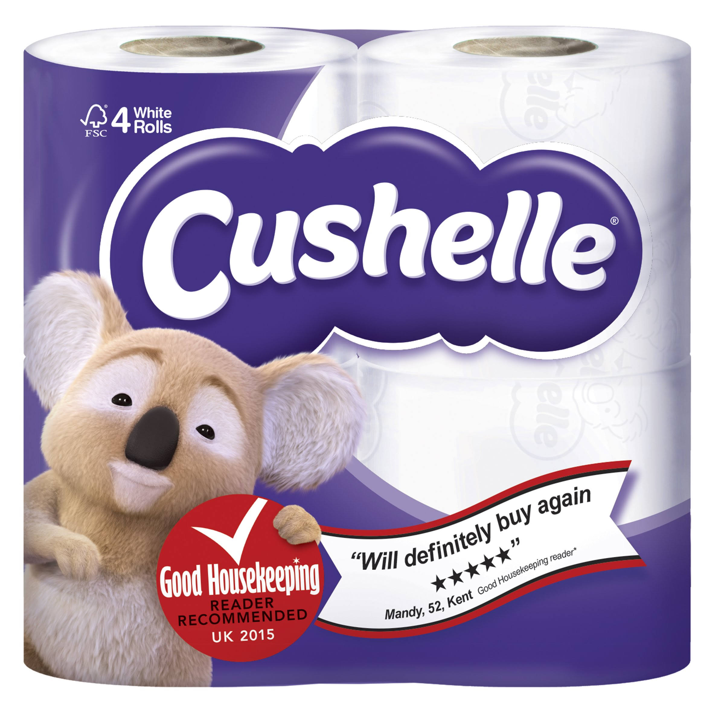 Cushelle Toilet Tissue - White, 4 Roll