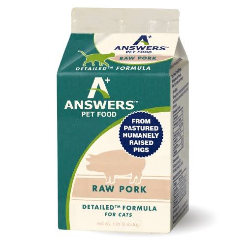 Answers Detailed Formula Raw Pork Frozen Cat Food, 1-Lb.