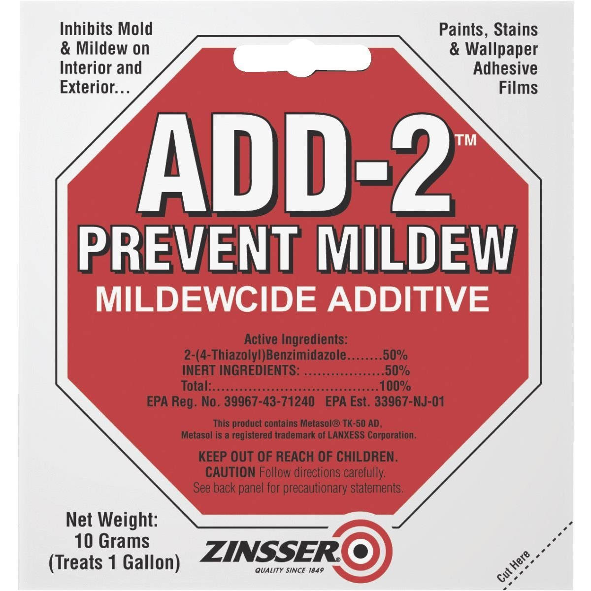 Zinsser Add-2 Interior & Exterior Mildewcide Additive - 10g
