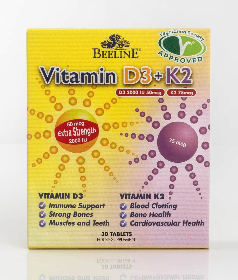 Beeline Vitamin D3 50mcg 2000iu and Vitamin K2 75mcg Tablets