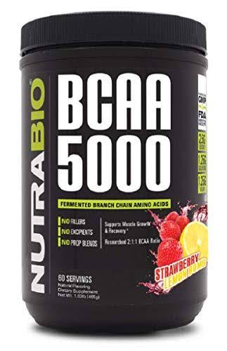 NutraBio BCAA 5000 Powder 60 Servings (Strawberry Lemon Bomb)