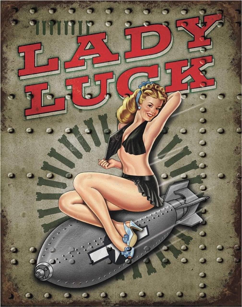 Desperate Enterprises Legends - Lady Luck Tin Sign - Nostalgic Vintage Metal Wall Decor - Made in USA