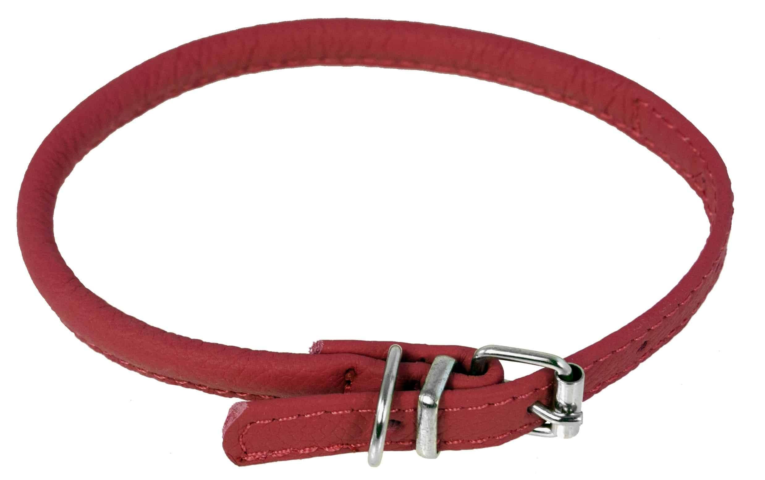 Dogline Leather Dog Collar - Red, 1/2" x 19-22"