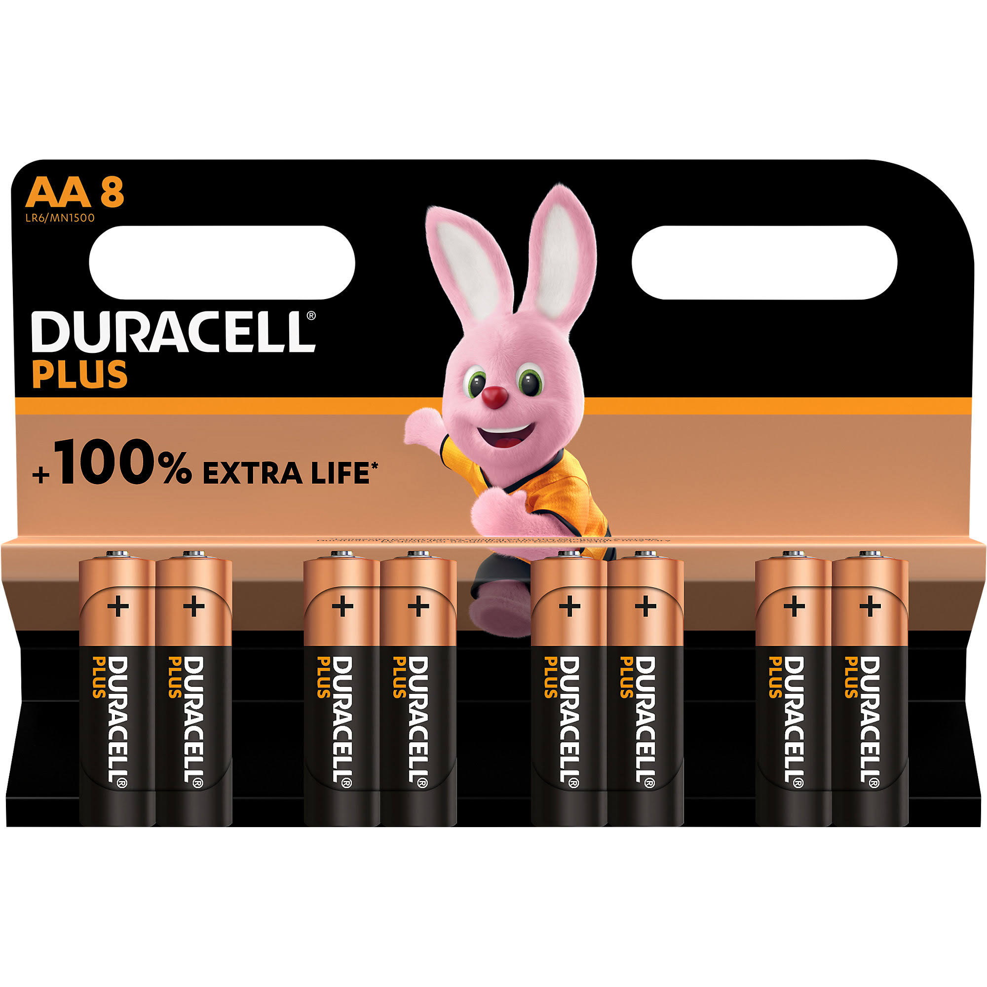 Duracell plus AA battery alkaline 100% extra life (8-pack)