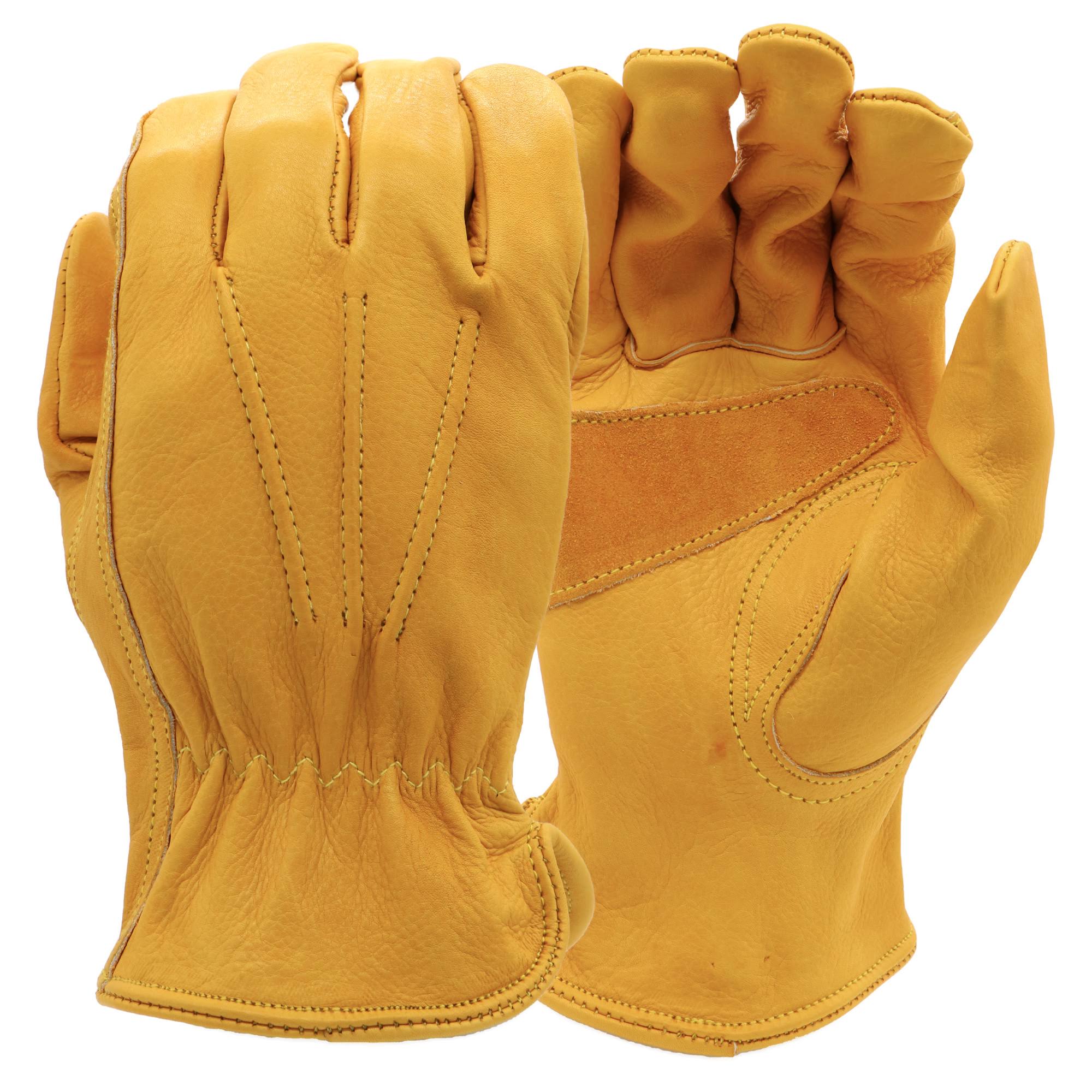 Boss B81001 Cowhide Leather Driver Work Gloves, Yellow, Large