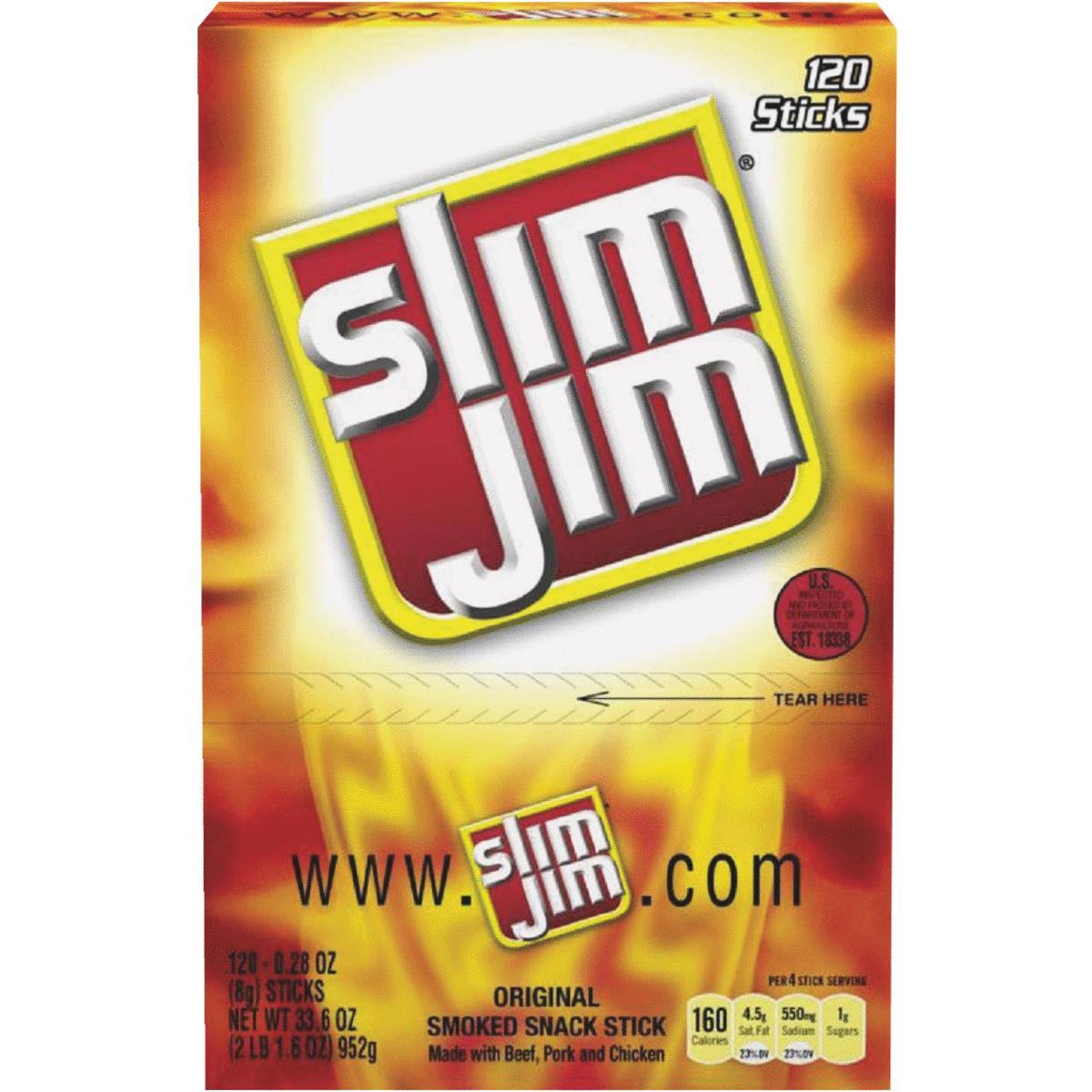 Slim Jim Smoked Snack Sticks - Original, Box of 100