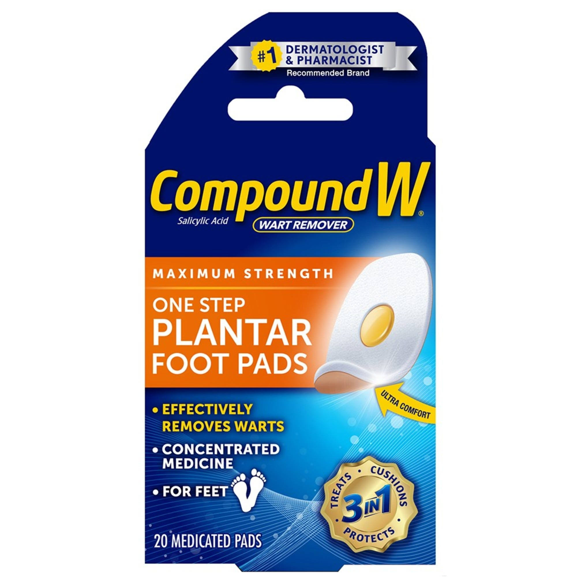 Compound W Wart Remover, One Step Plantar Foot Pads - 20 Ct