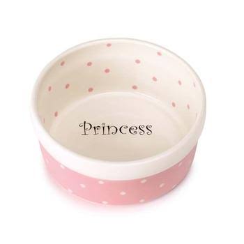 Pet Studio Polka Dot Pink Princess Dog Dish - Medium - 7"