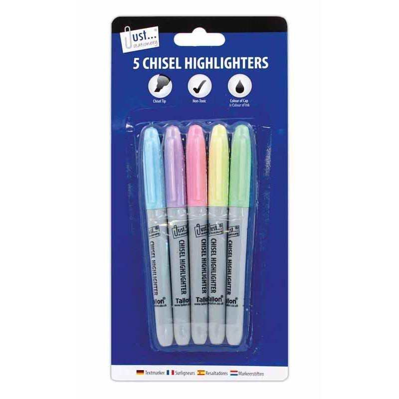 Tallon JS Pastel Highlighter Pens, Chisel Tip - Pack of 5