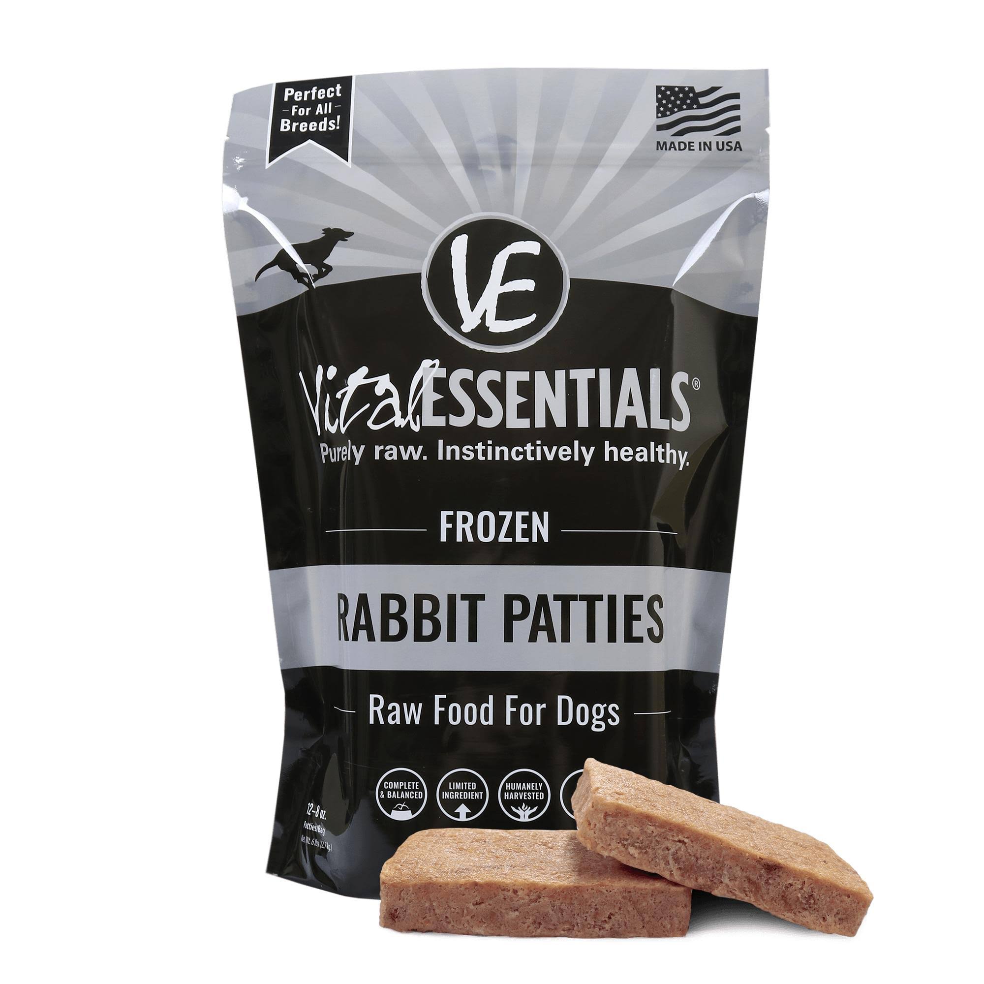 Vital Essentials Raw Rabbit Patties Grain-Free Frozen Dog Food