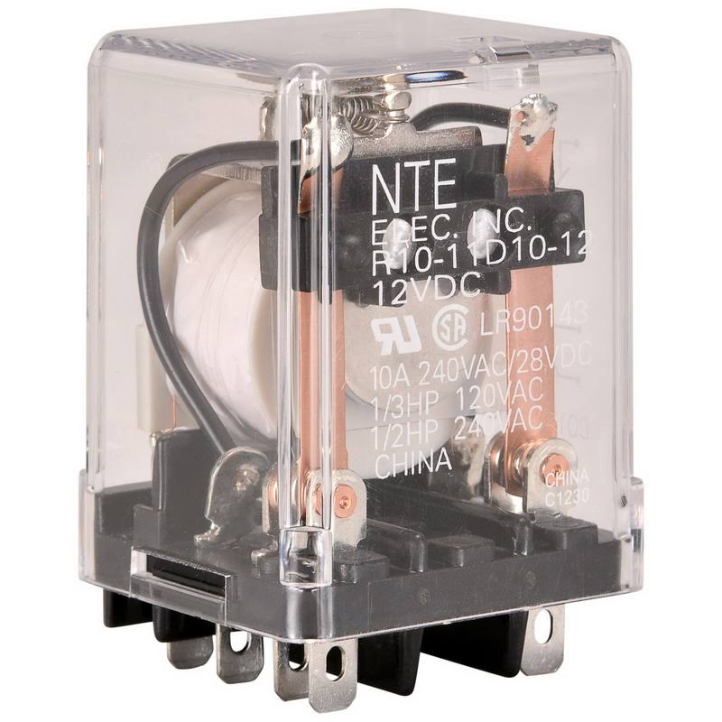 NTE Electronics Series R10 General Purpose AC Relay - DPDT NO Contact, 10A, 12V
