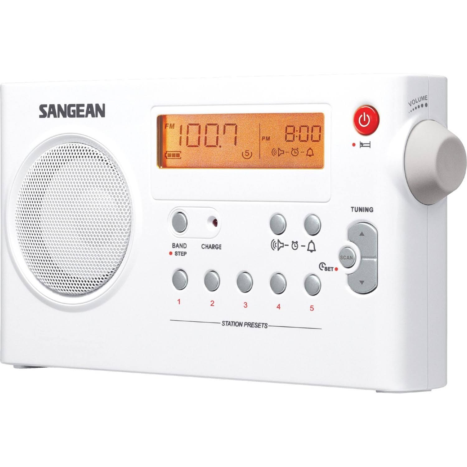 Sangean PR-D7 AM FM Digital Rechargeable Portable Radio - White