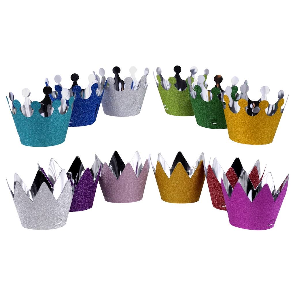 48 Mini Foil Glitter Crowns, 3.125 x 3.375" at Dollar Tree