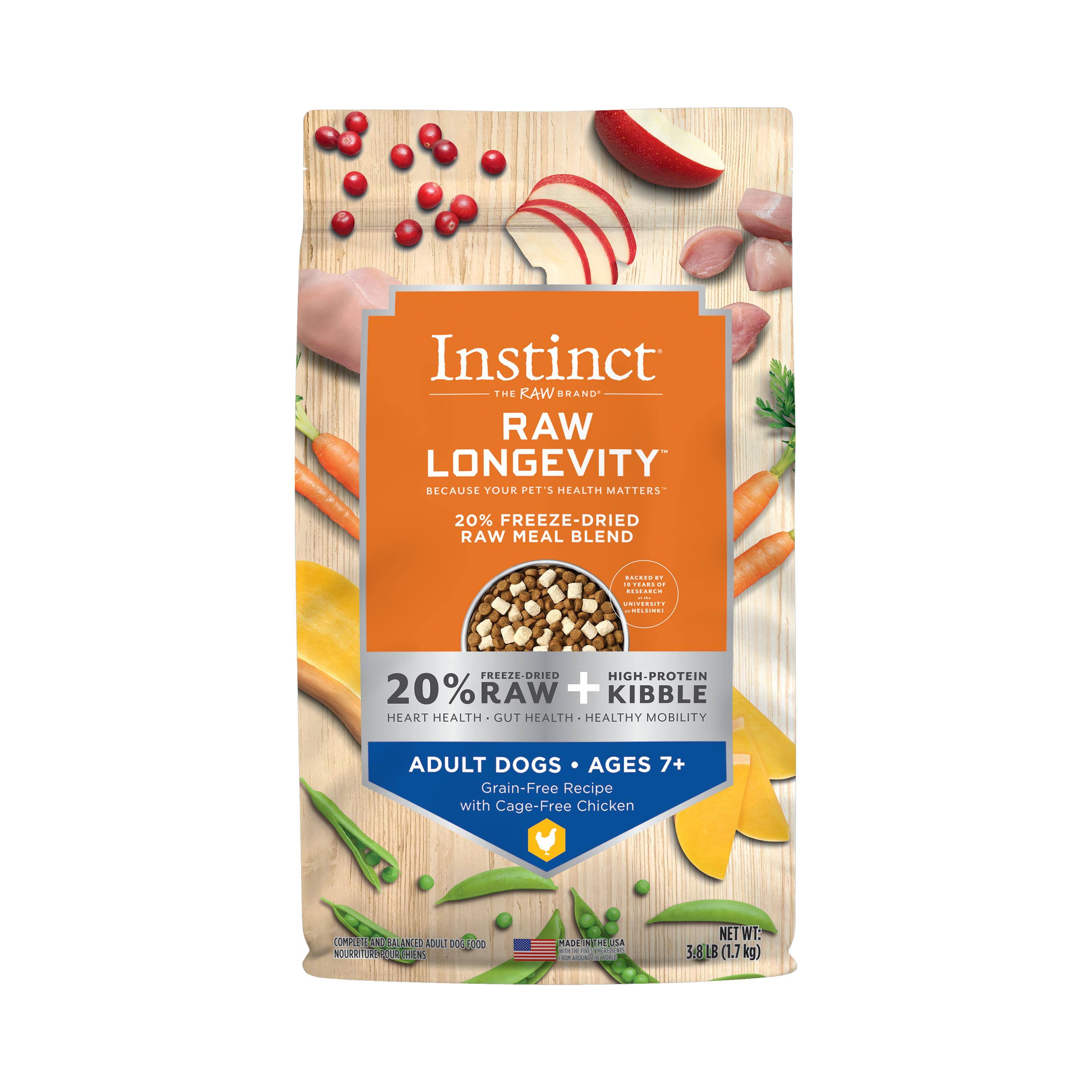 Instinct Raw Longevity 20% Freeze-Dried Raw Meal Blend Grain-Free Recipe with Cage-Free Chicken for Adult Dogs Ages 7+ 1.7 Kg