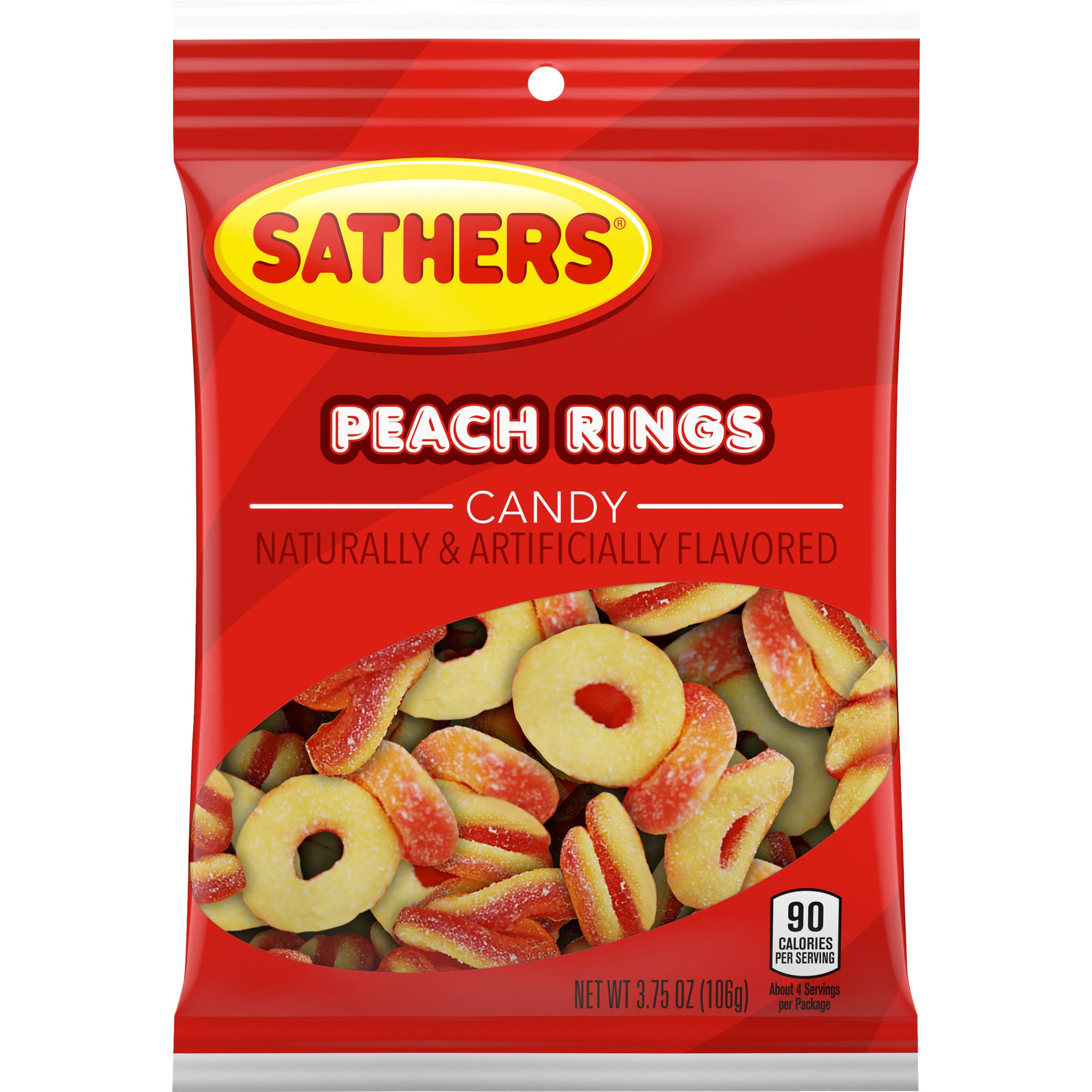 Sathers 02675 Peach Rings Candy, Candy, Peach Flavor, 3.75 oz Bag 12 Pack
