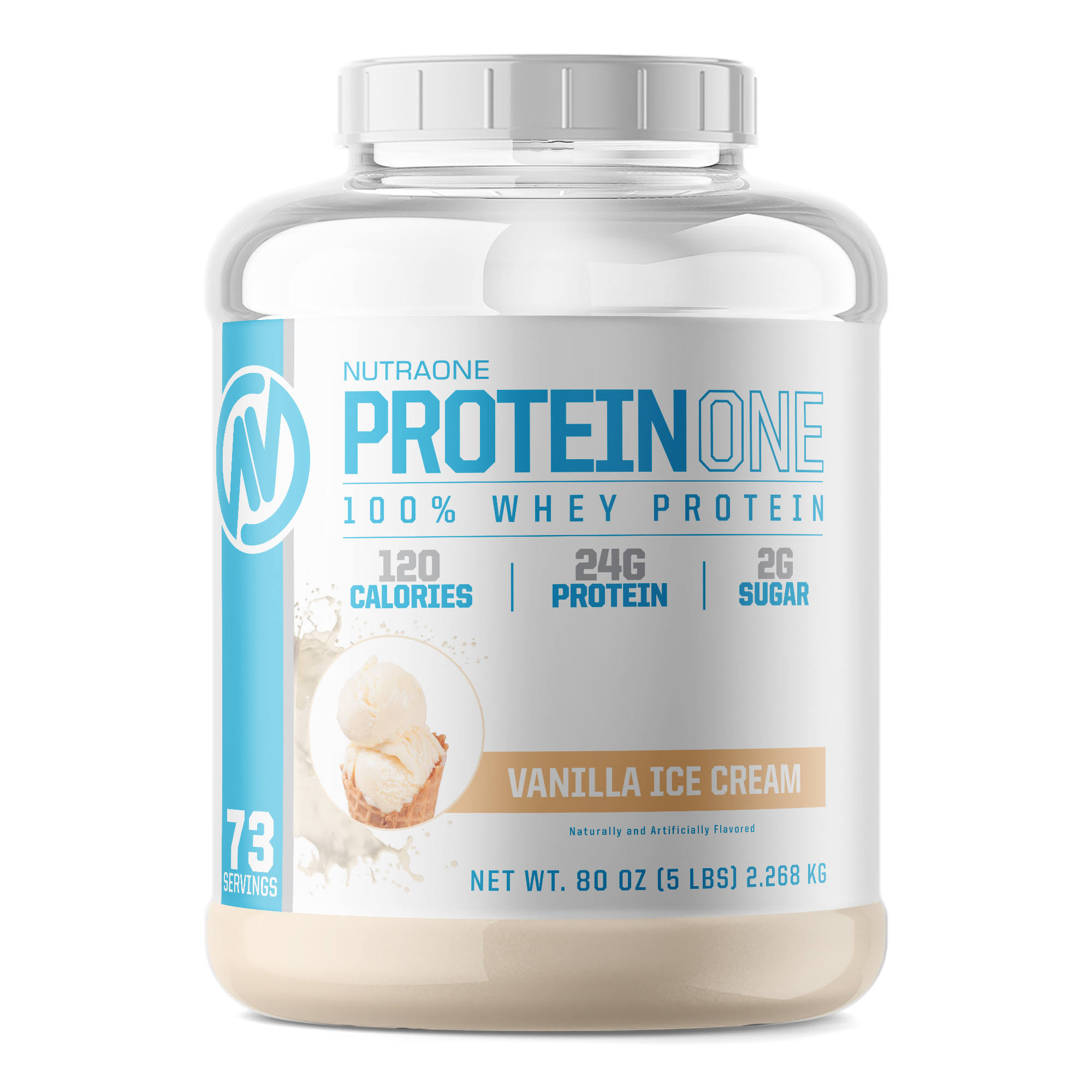 ProteinOne Whey Protein Powder by NutraOne – Non-GMO and Amino Acid Free Protein Powder (Vanilla Ice Cream - 5 lbs.)