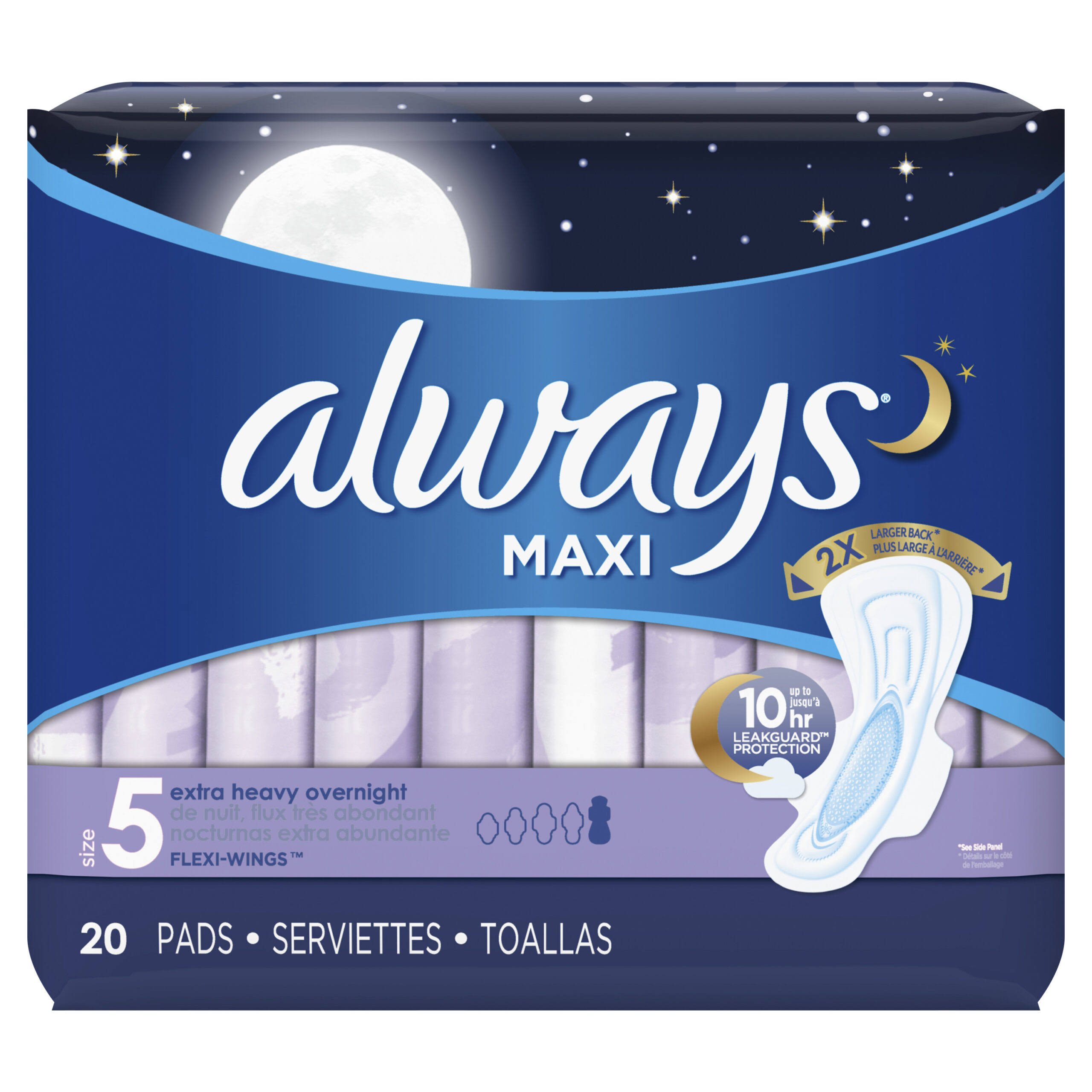 Always Maxi Overnight Pads With Wings - Extra Heavy Flow, Unscented, 20 Pads