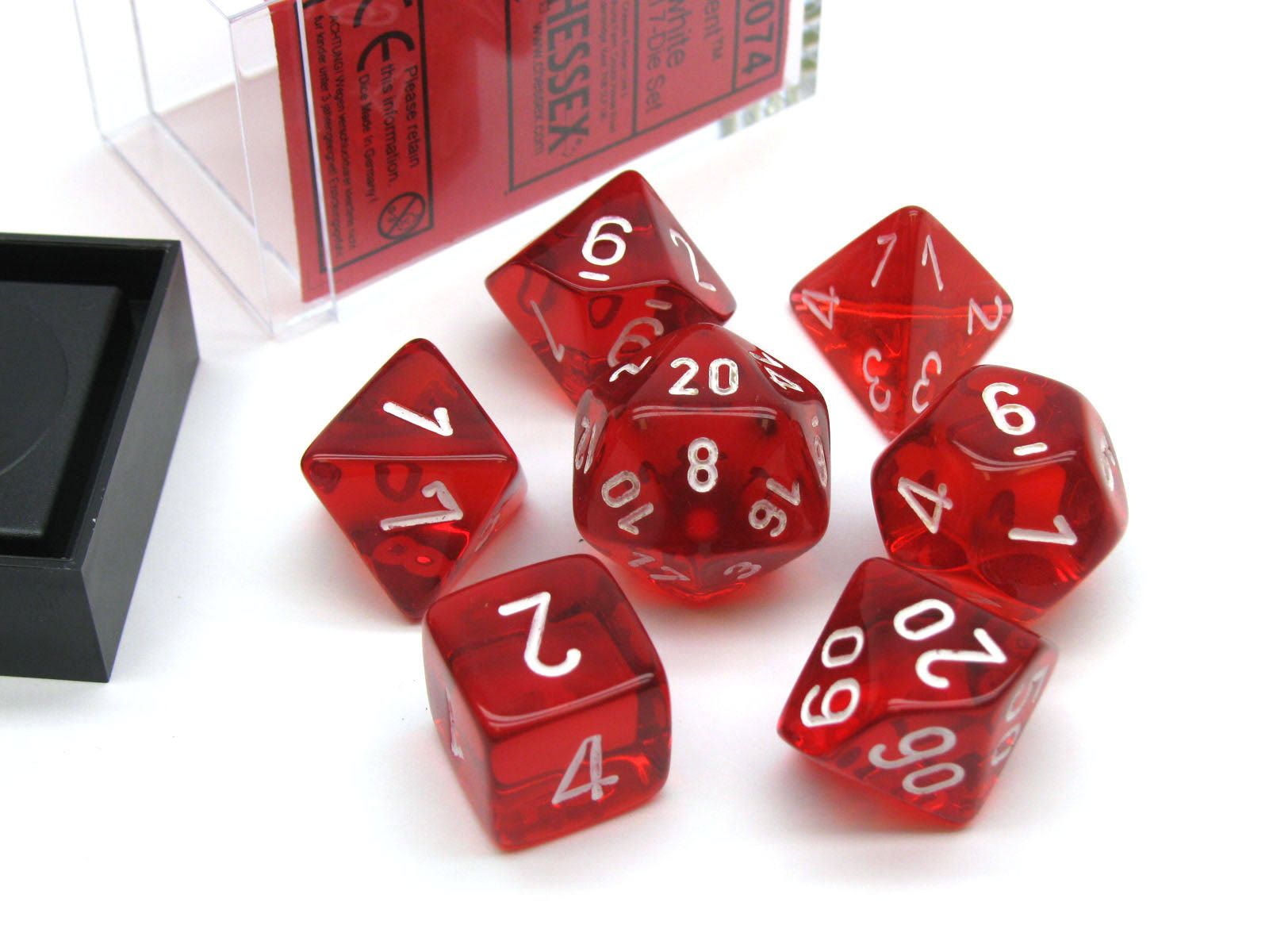 Chessex Polyhedral 7-Die Set - Translucent - Red With White