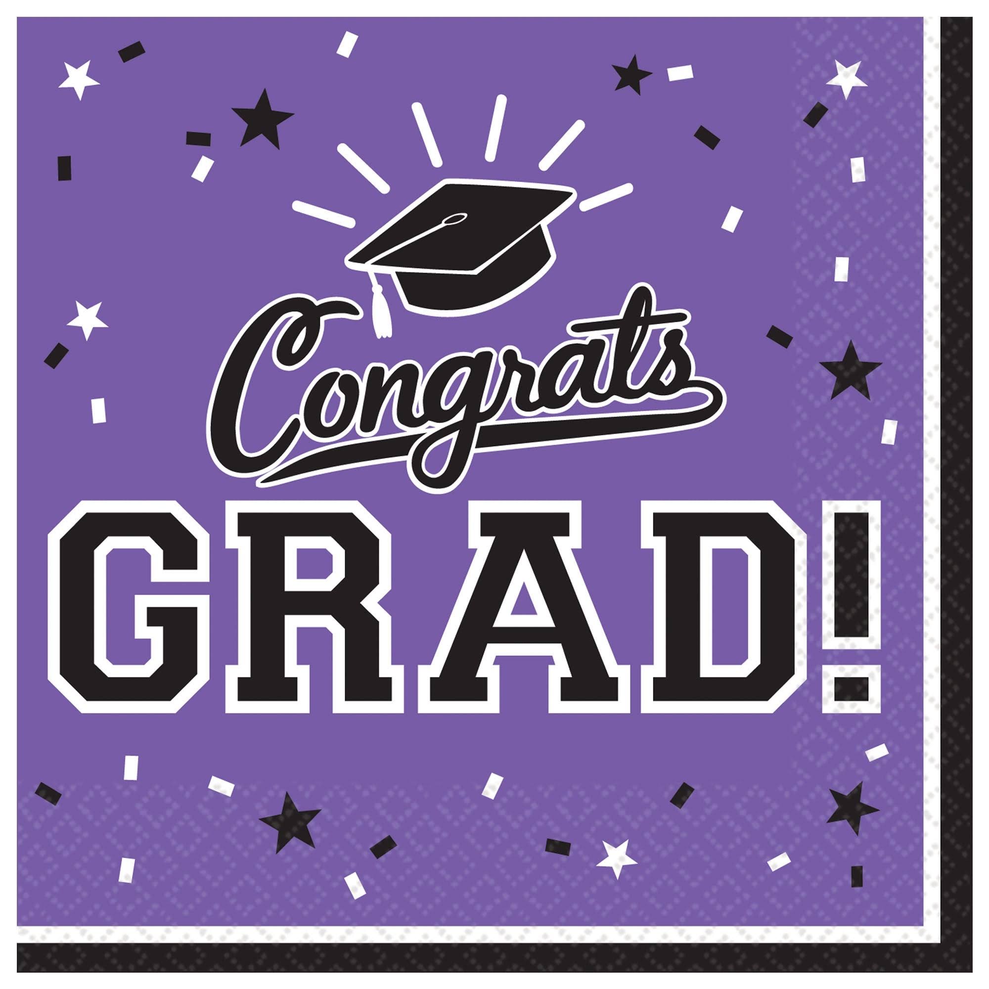 Purple Congrats Grad Beverage Napkins 36ct