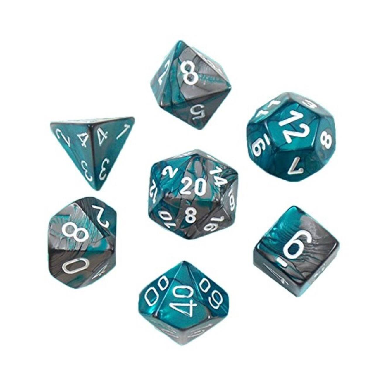 Chessex Gemini Poly 7 Dice Set: Steel-teal/white