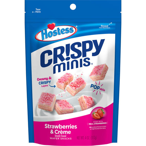 Hostess Crispy Minis Wafer Snacks, Strawberry & Creme - 4 oz