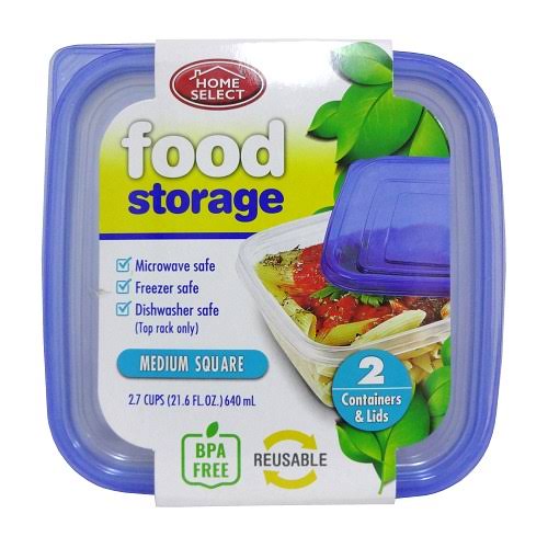 Home Select 11343-12 Rectangle Food Storage Container, Medium, 2.7 Cup, 2-Count