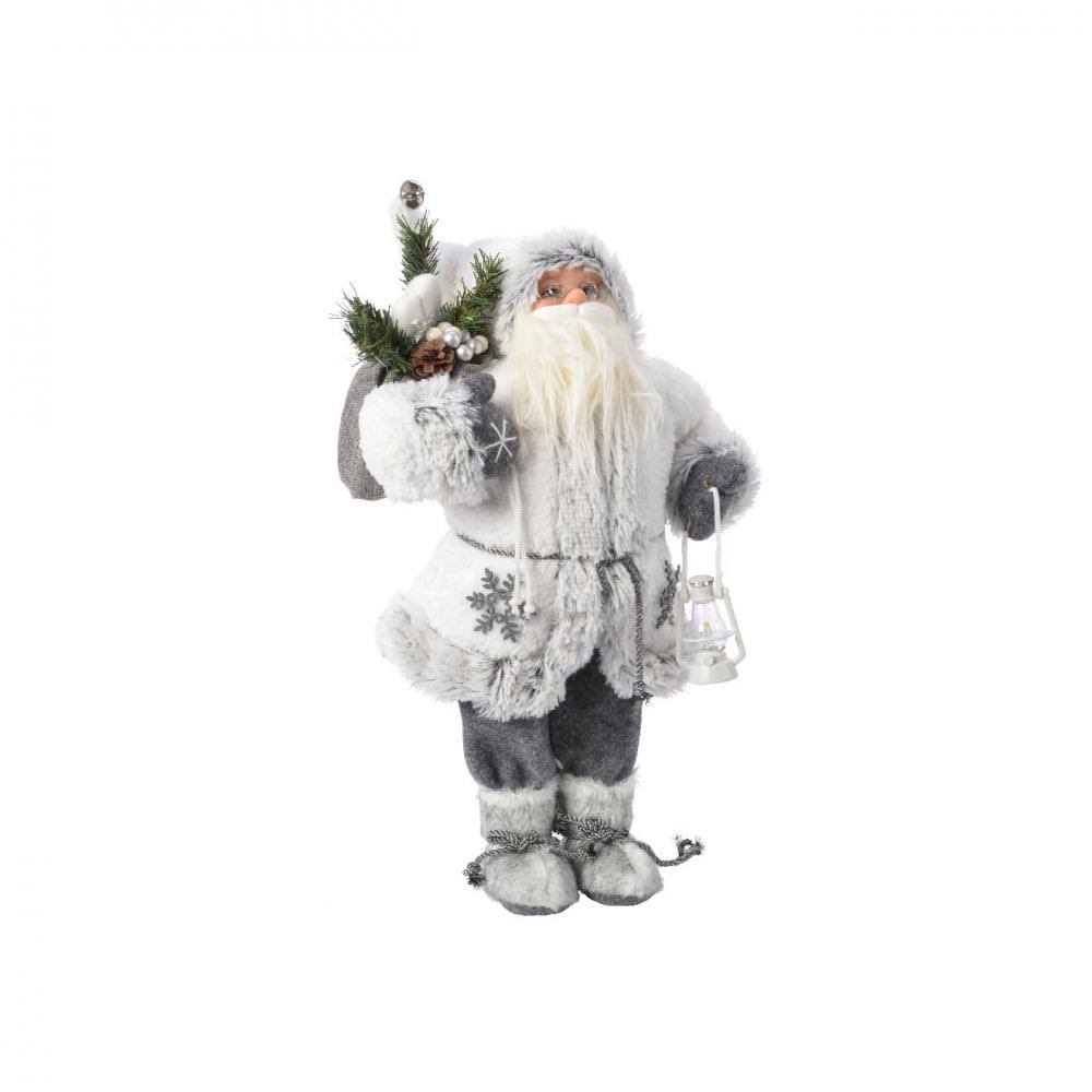Standing Grey Santa with Lantern