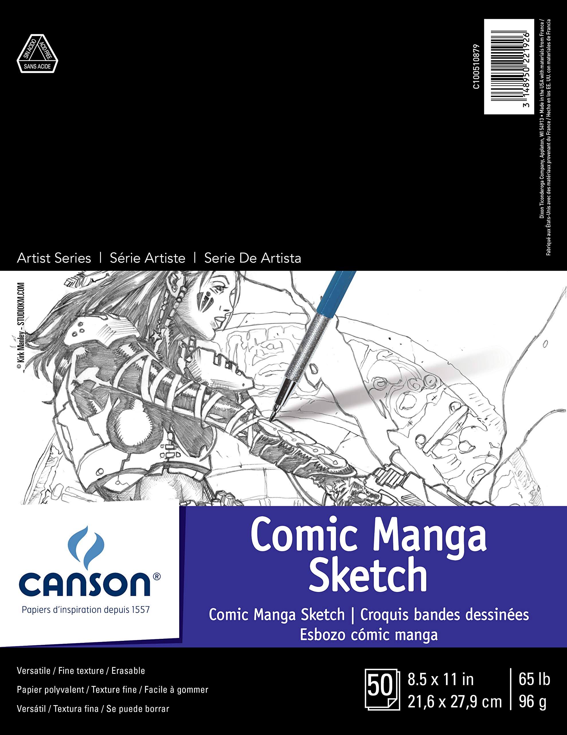 Canson Sketch Pad, 8.5" x 11", Fold-Over Cover, Black, 50 Sheets (100510879)