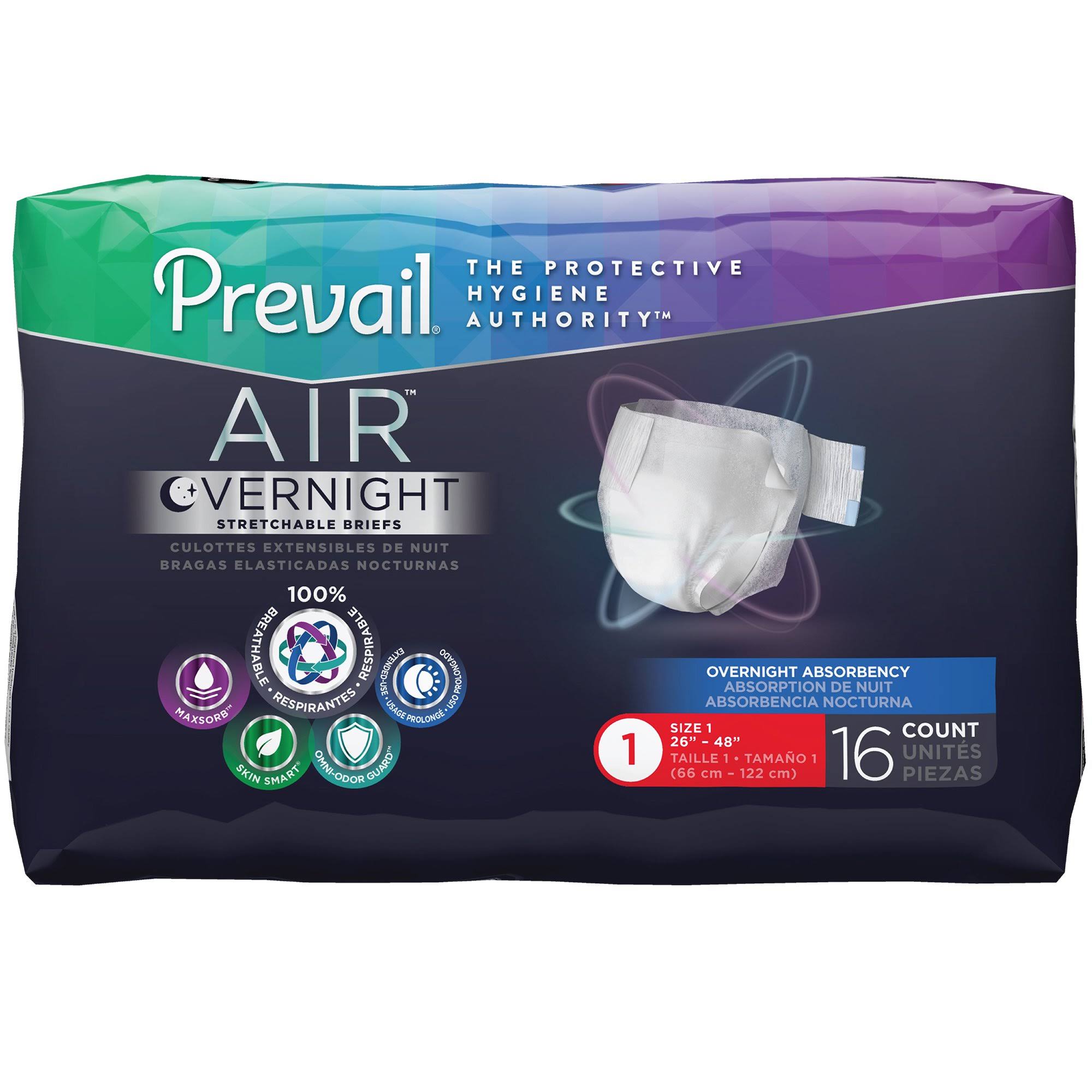 Prevail Air Overnight Incontinence Brief - Size 3 - Bag of 15