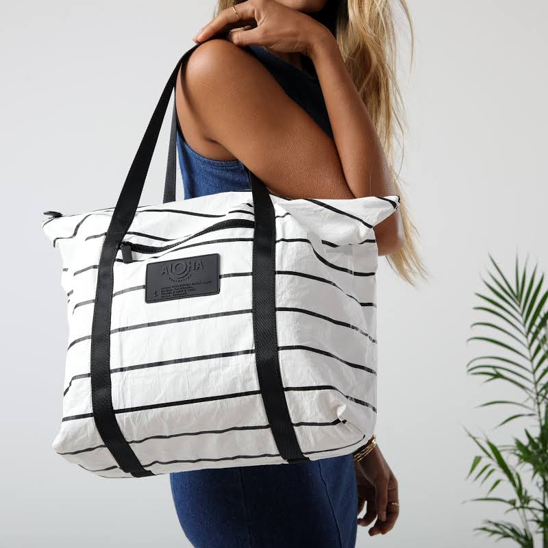 Pinstripe Zipper Tote - Ultimate Beach Essential - Your Go-To Travel Tote ...