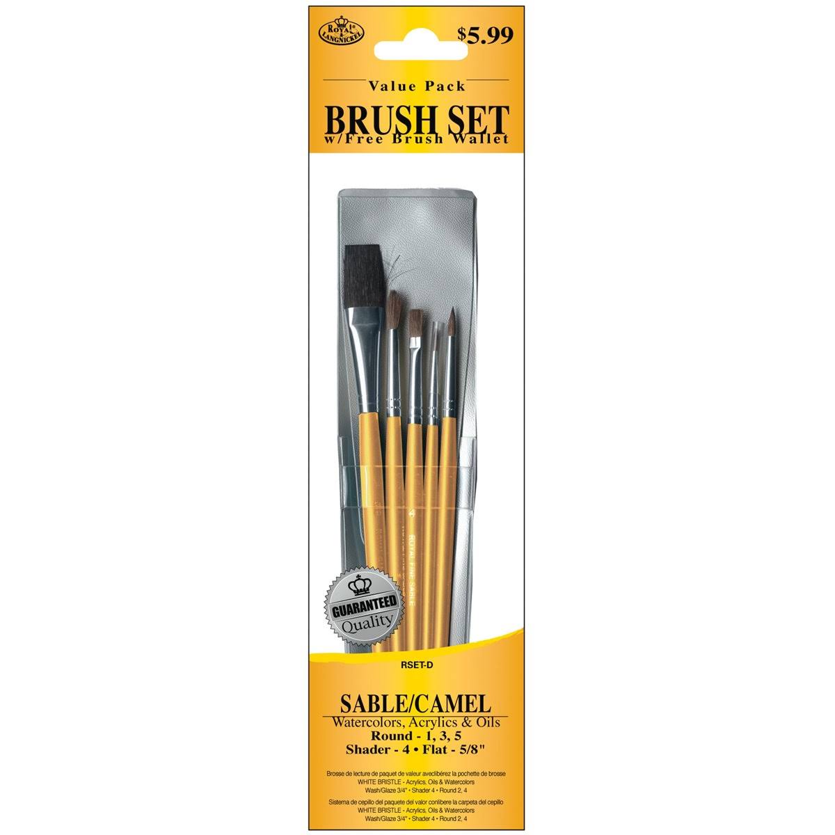 Royal Brush Brush Set Value Pack - Sable Camel, 5pk, Shader Round Flat