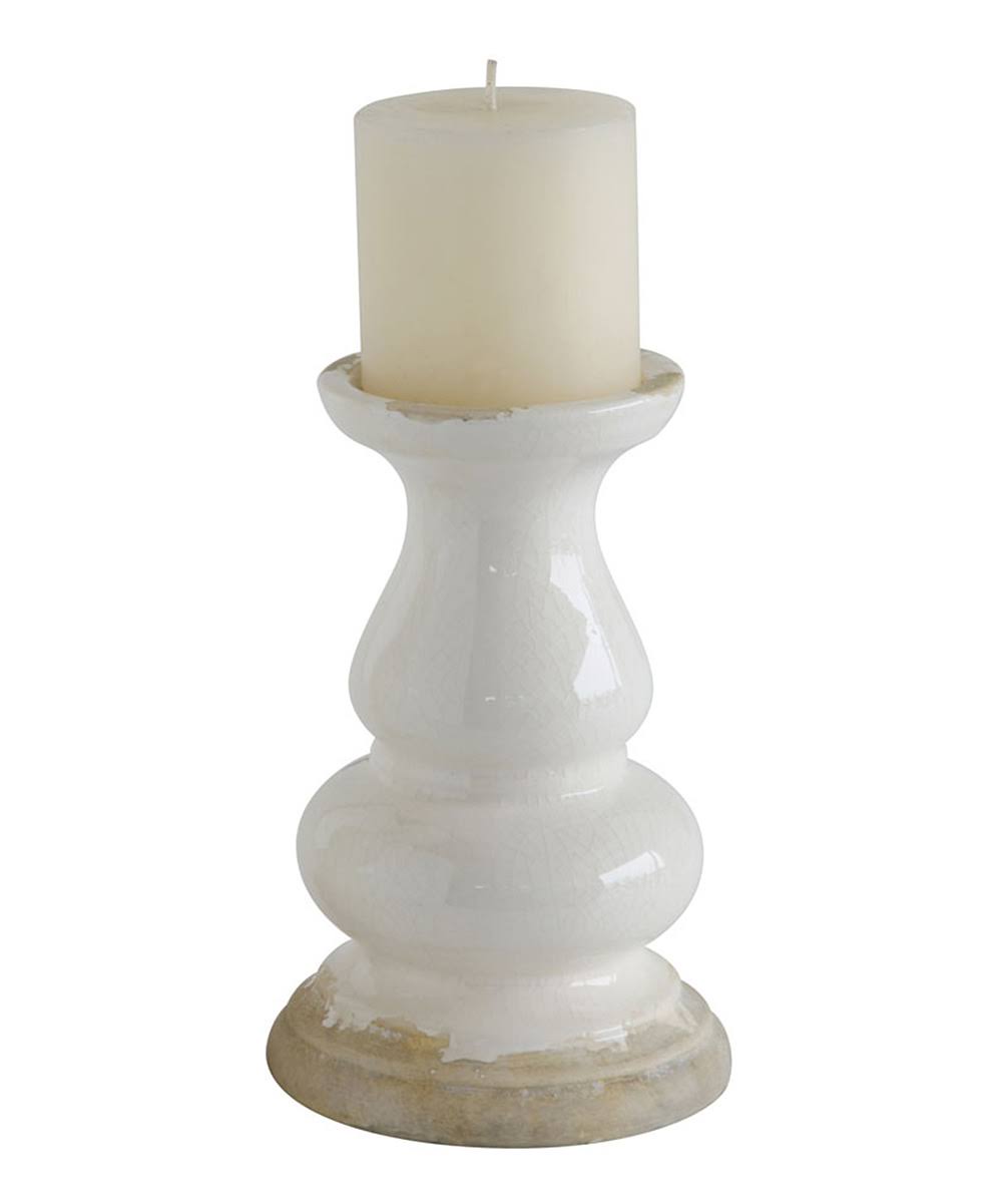 Creative Co-op White Stoneware Pillar Holder One-Size