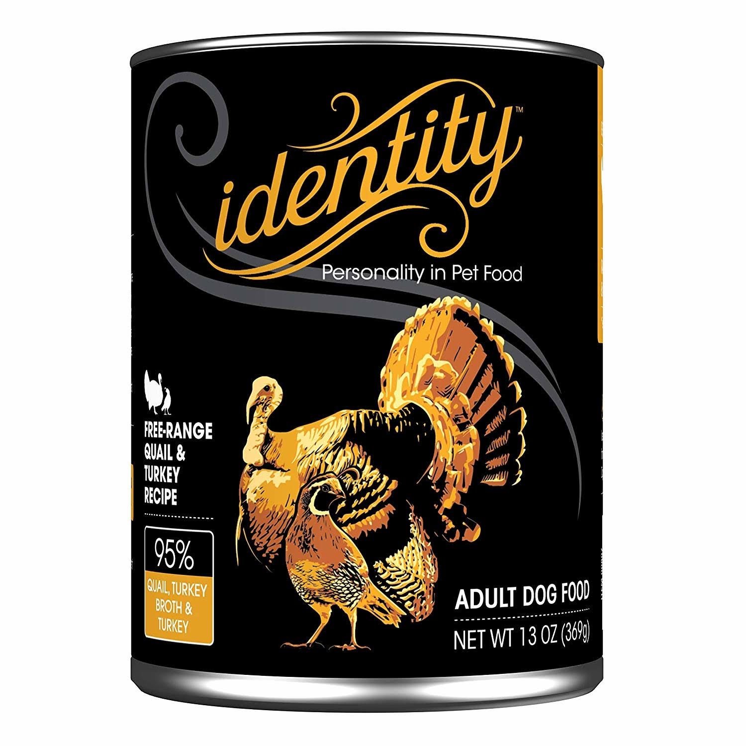 Identity 95% Free Range Quail & Turkey Canned Dog Food 13oz 12 Case