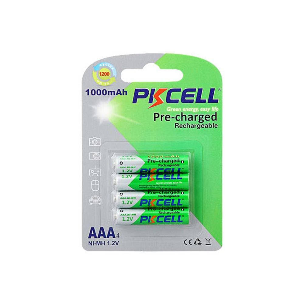 Pk Cell RTU-NIMHAAA1000-4B 1.2V Precharged Low Self Discharge Rechargeable AAA Battery with 1000 Mah; Pack of 4