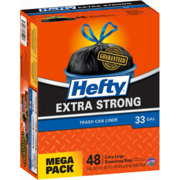 Hefty Extra Strong Trash Can Liner Extra Large Drawstring Bags Mega Pack - 48 Pack