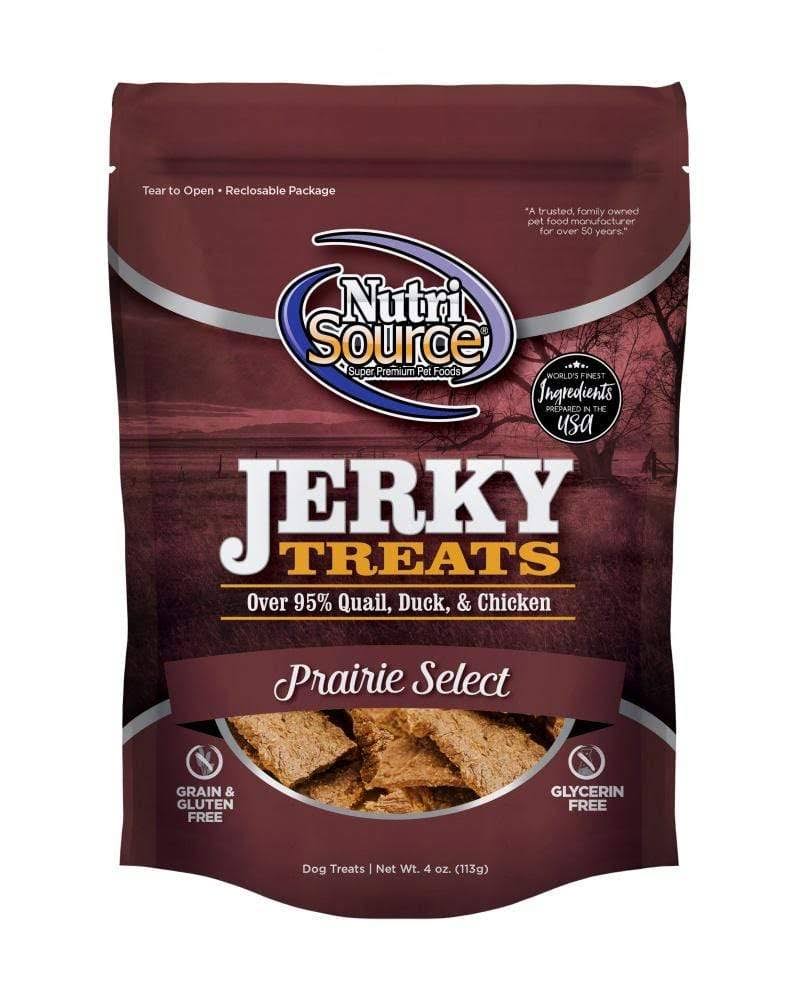 NutriSource Prairie Select Grain Free 95% Quail, Duck, Chicken Jerky Dog Treats - 4 oz