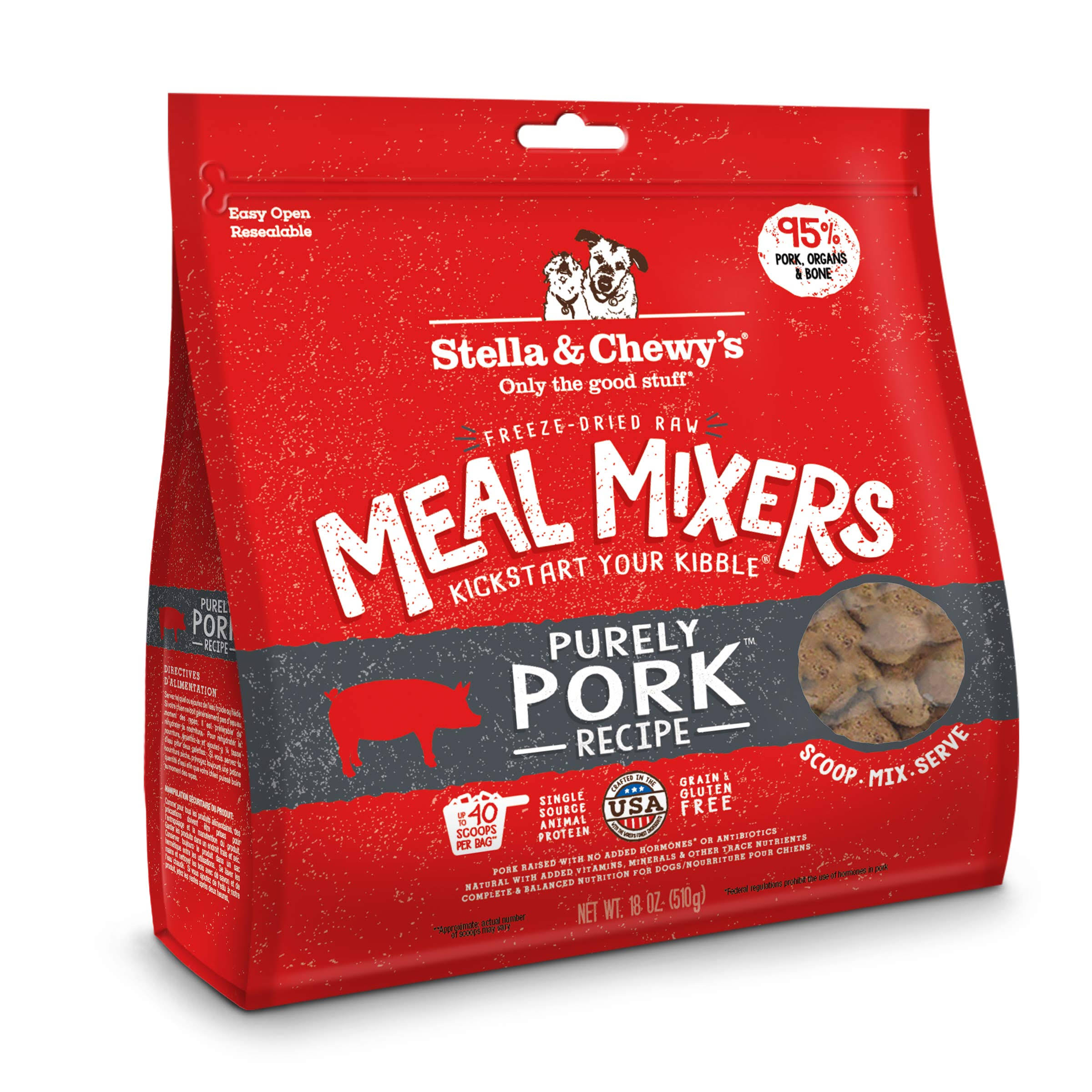 Stella & Chewy's Dog Freeze-Dried Raw, Purely Pork Meal Mixers, 18 Ounces