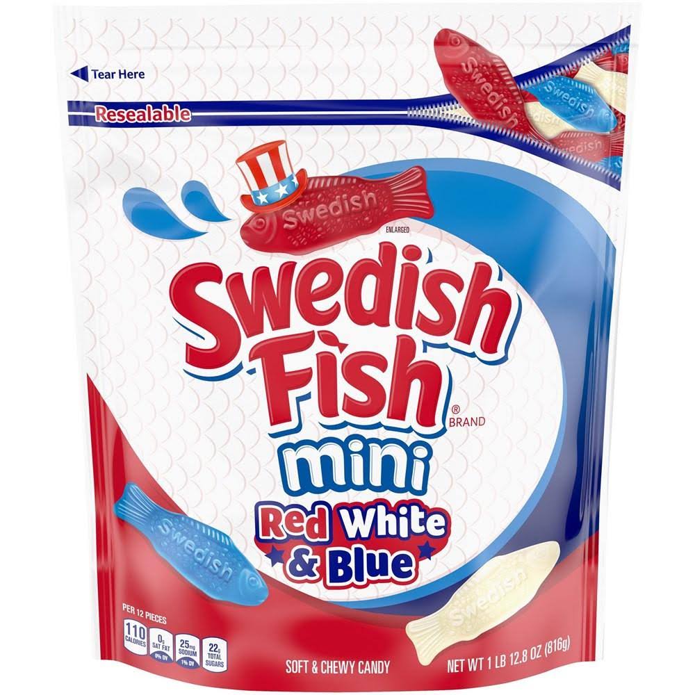 Swedish Fish Red 816G White & Blue Soft Chew Candy Bag Confectionery Candies