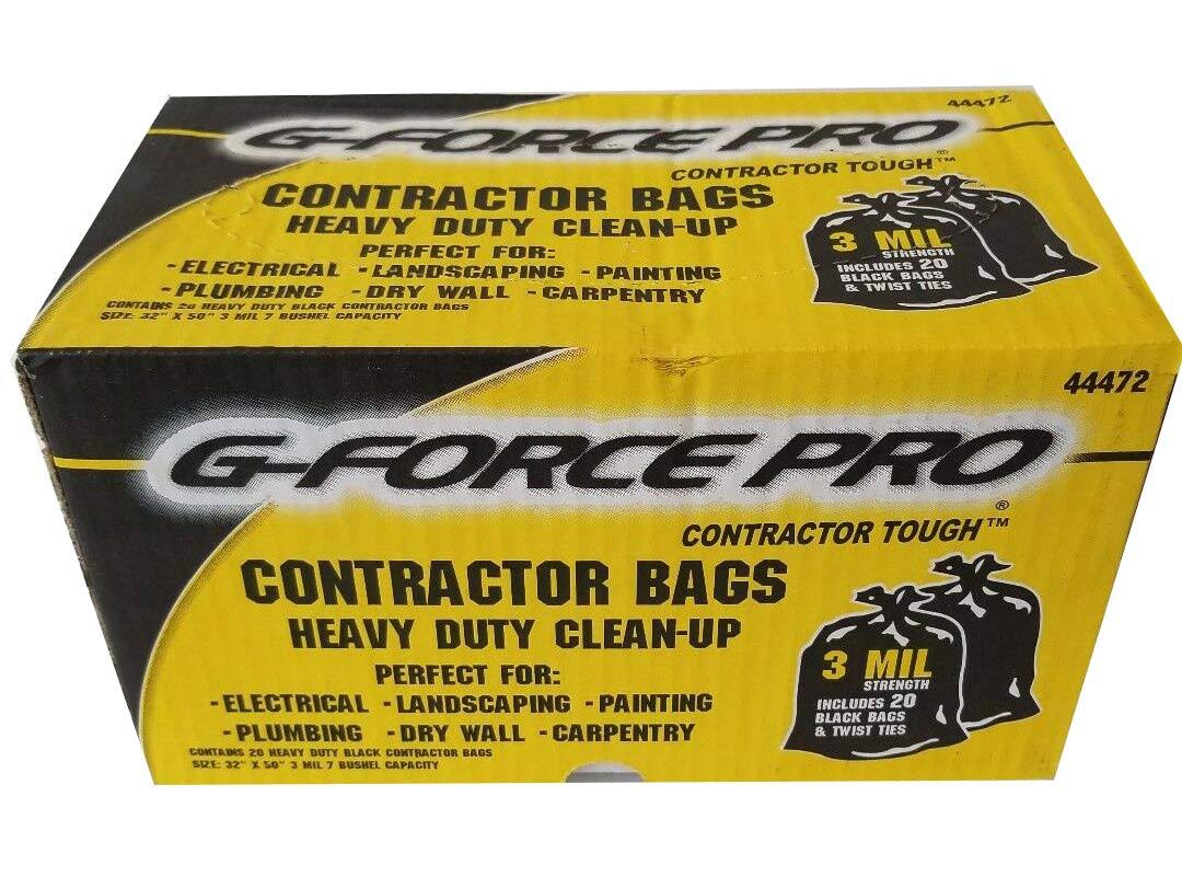 G-Force Pro Contractor Tough Heavy Duty Clean-Up Bags - Black, 32" x 50"