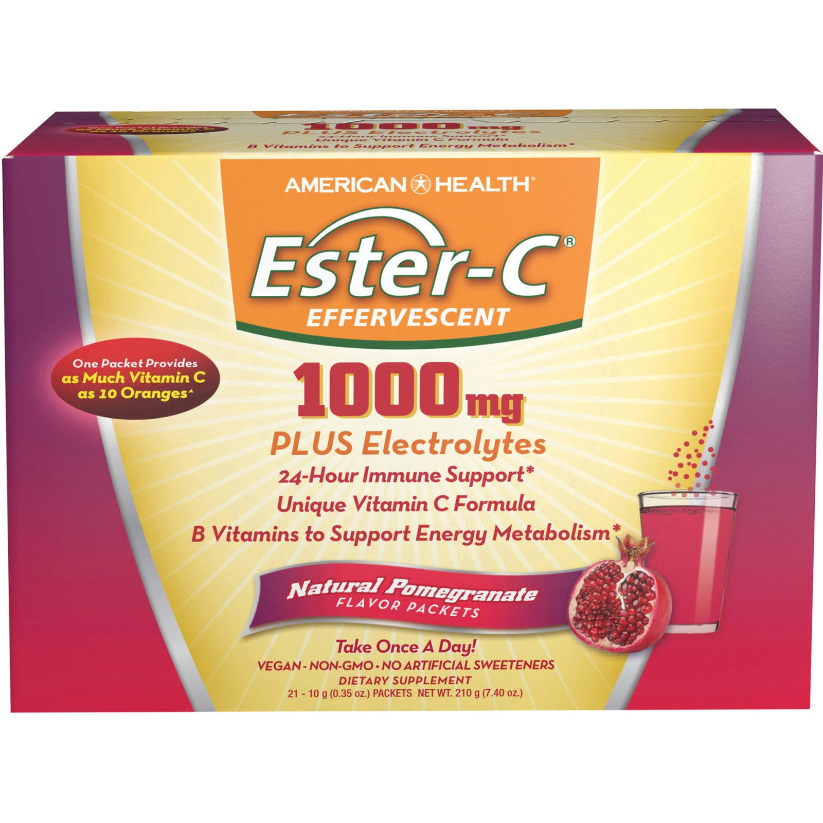 American Health Ester-C 1000 MG Effervescent 21 Packets Pomegranate