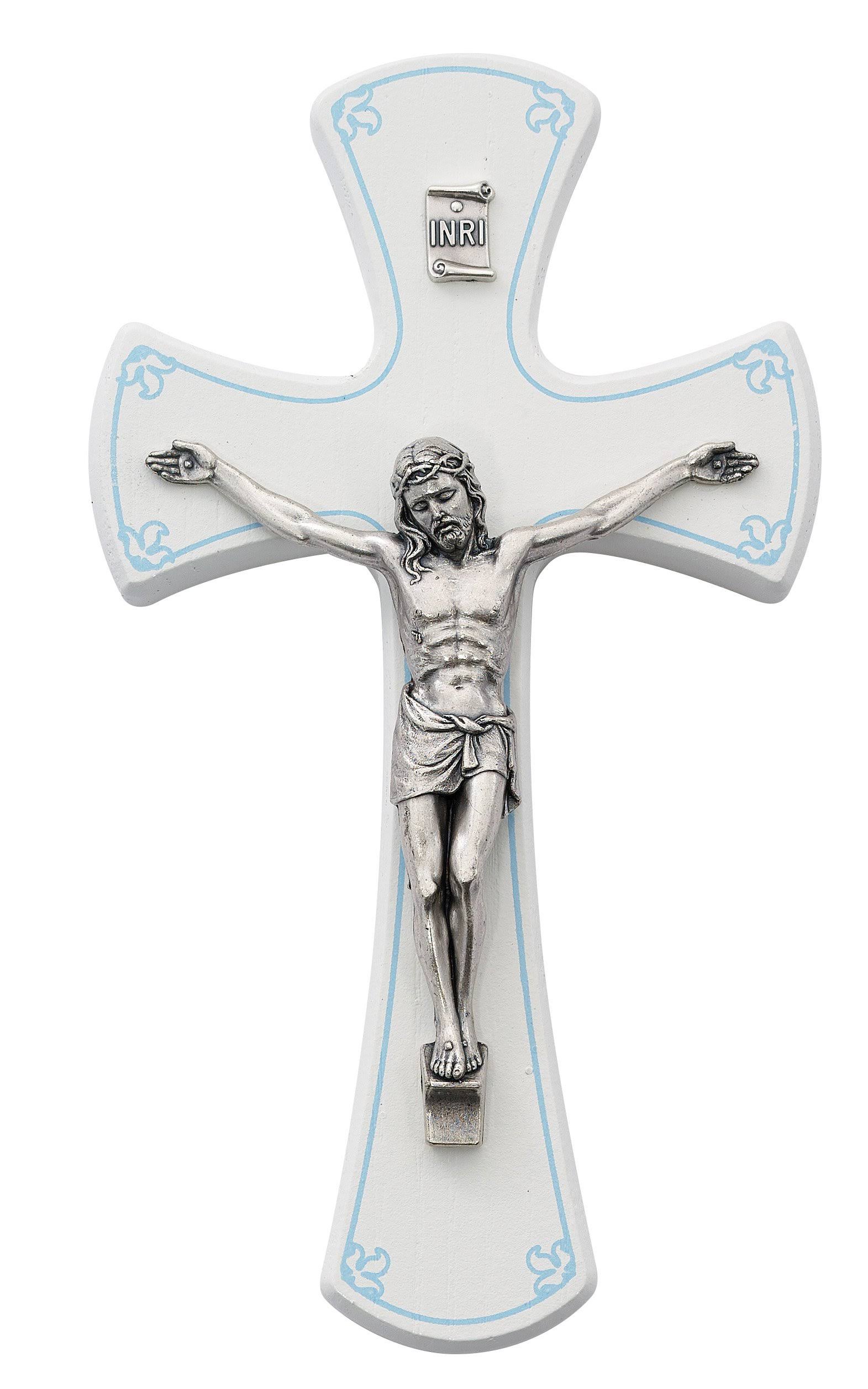 7 in. White/Blue Crucifix