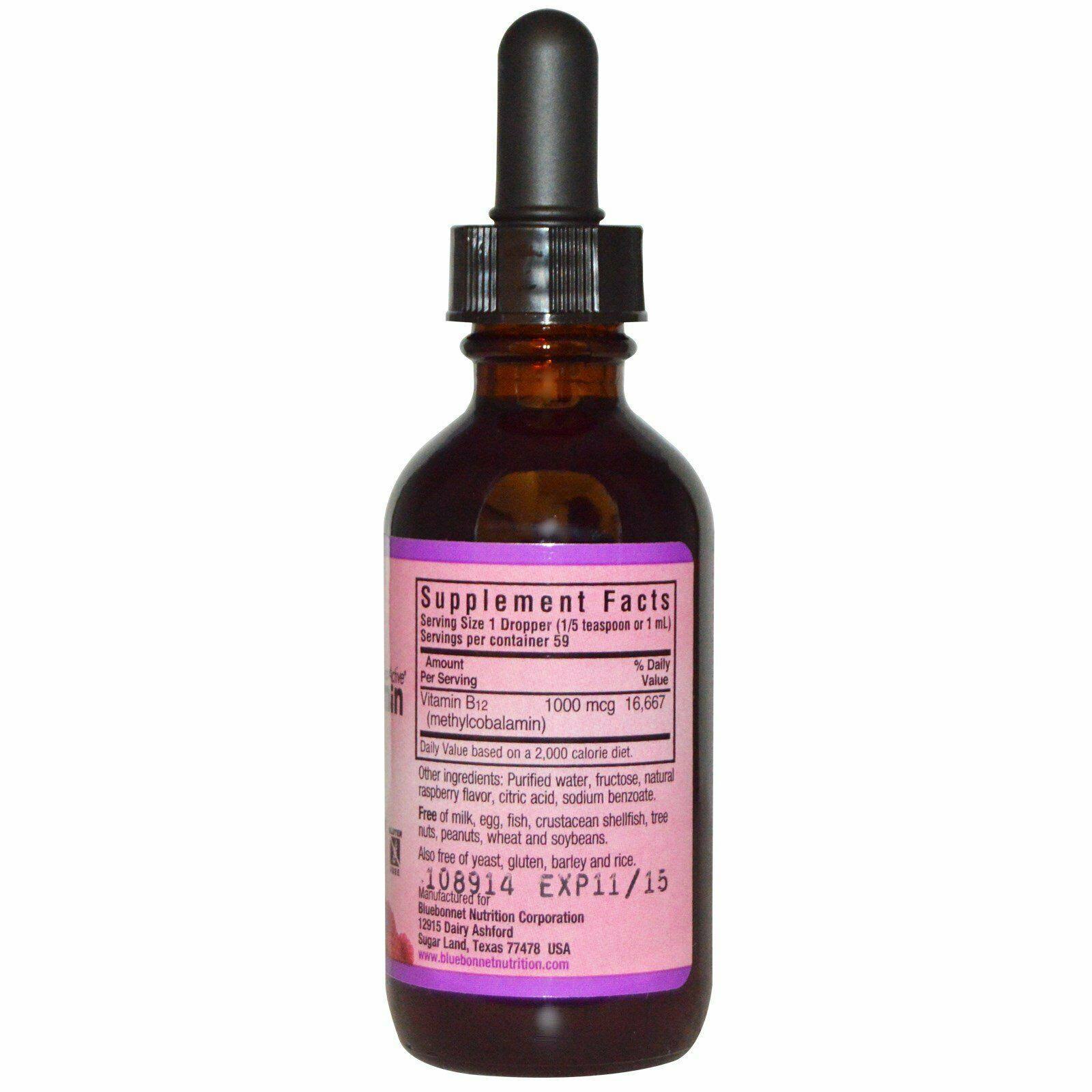 Bluebonnet Nutrition Liquid Methylcobalamin Vitamin B12 - Natural Raspberry Flavor, 1000mcg, 59ml