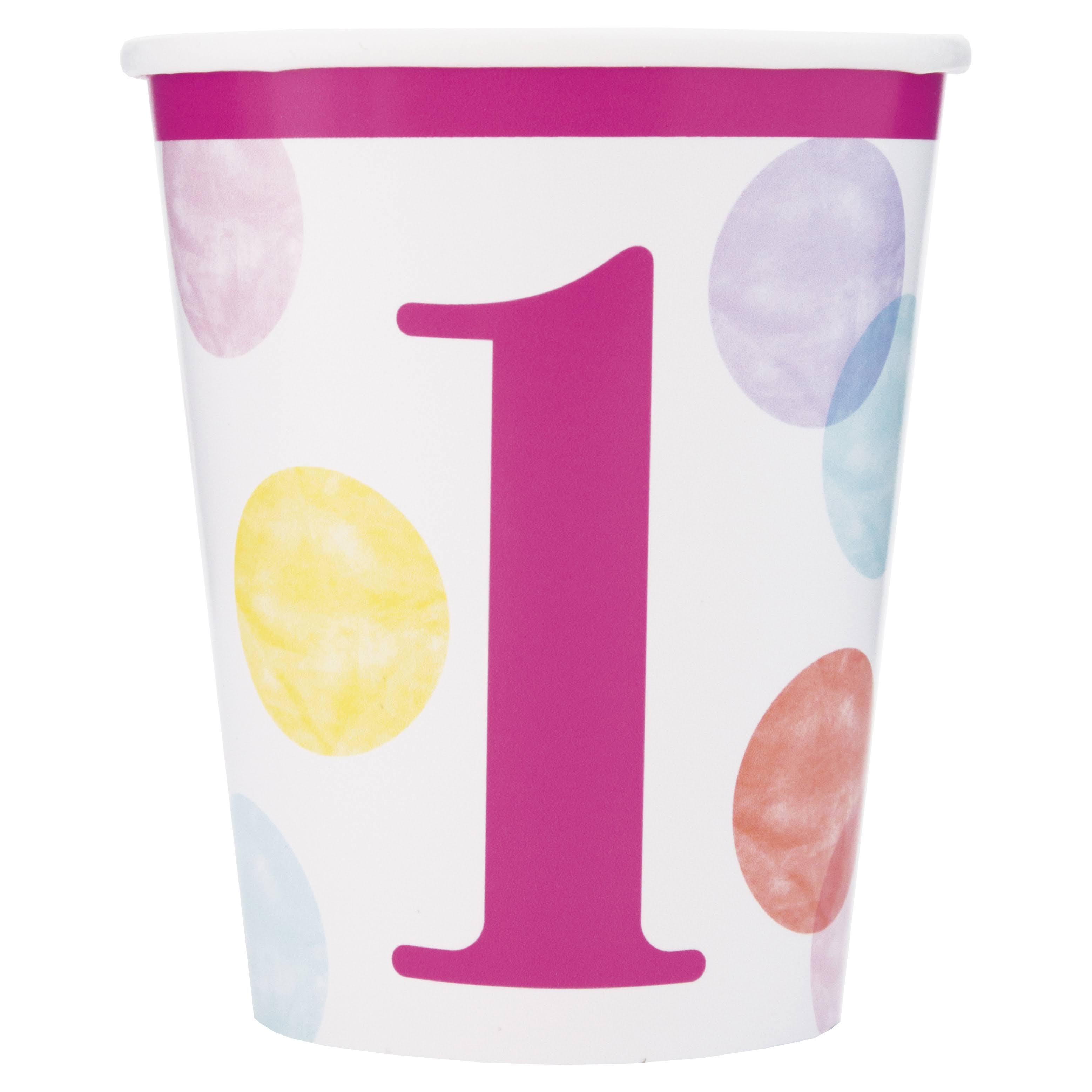 Pink 1st Birthday Paper Cups - 8 Pack