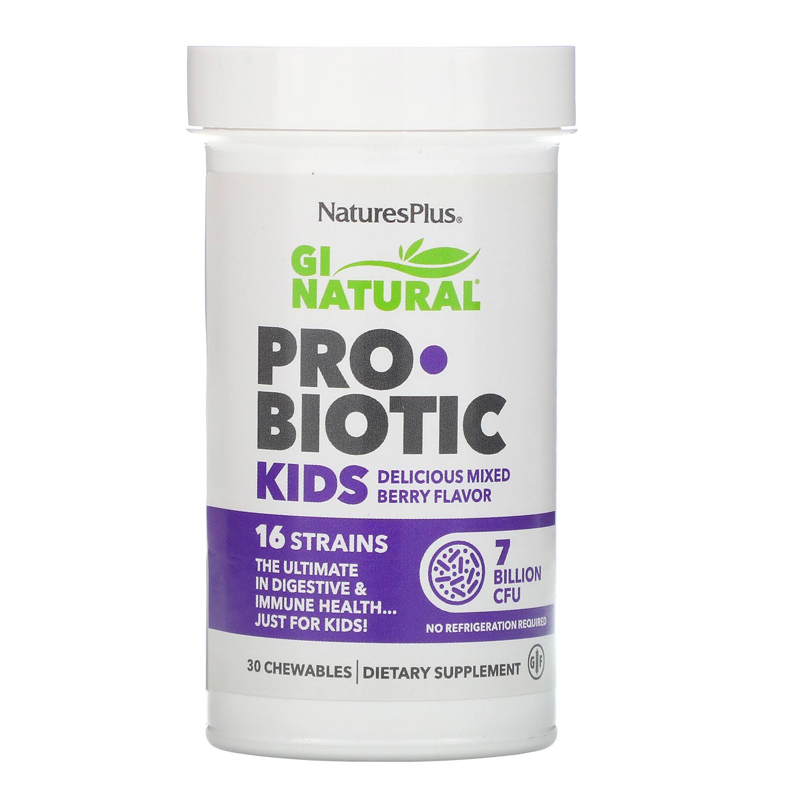 Natures Plus Gi Natural Kids Probiotic, Mixed Berry, 30 Chewables