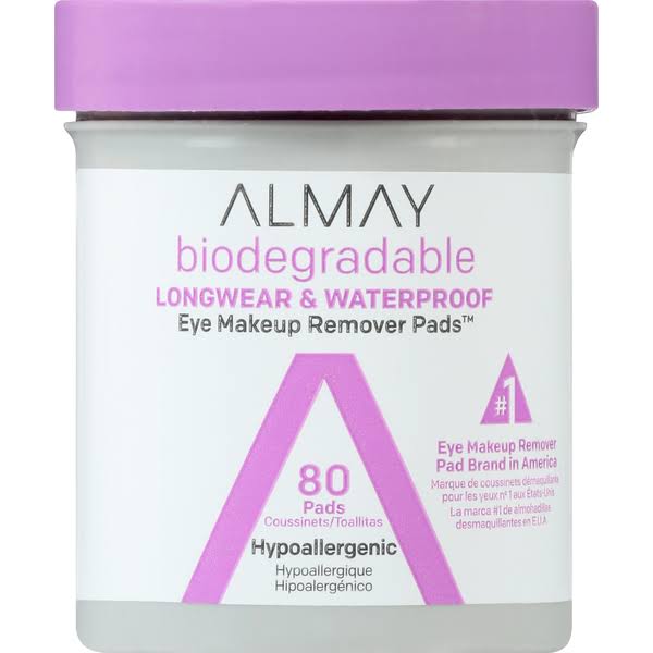 Almay Biodegradable Eye Makeup Remover Pads, Longwear & Waterproof - 80 pads