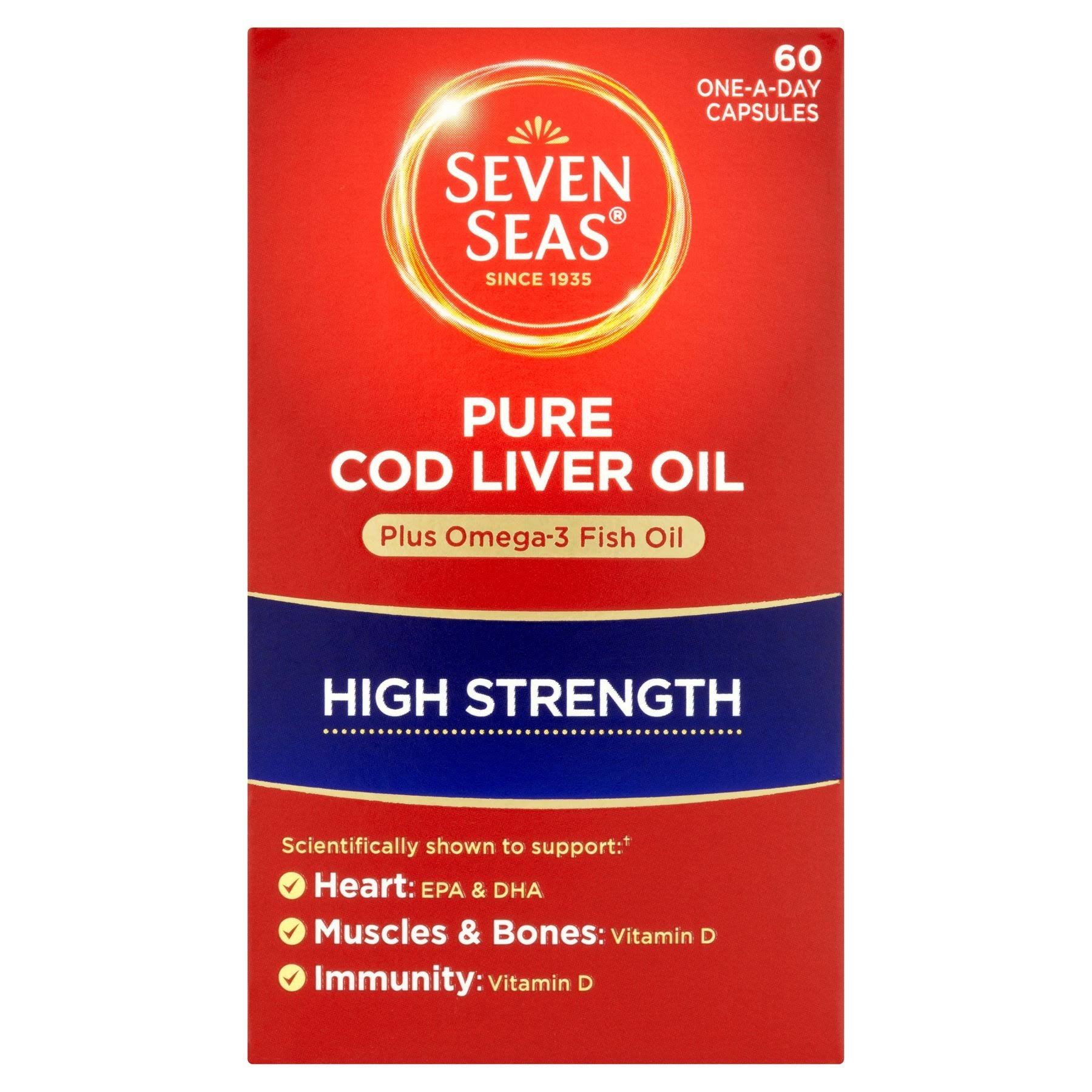 Seven Seas High Strength Pure Cod Liver Oil Capsules - With Omega 3, 60ct