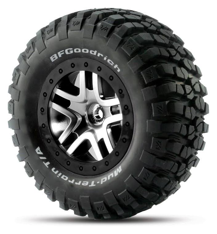 Traxxas 6873 BF Goodrich Mud Terrain KM2 Tires - Satin Chrome, Black Beadlock-Style Wheel